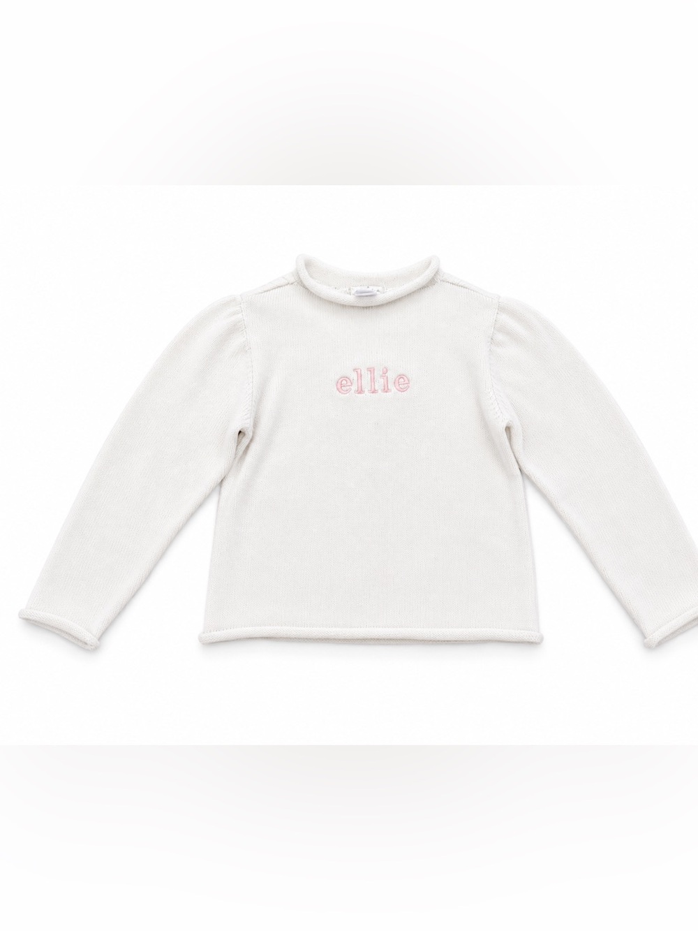 Cream Kids Pullover Sweater with Pink 'ellie' Embroidery